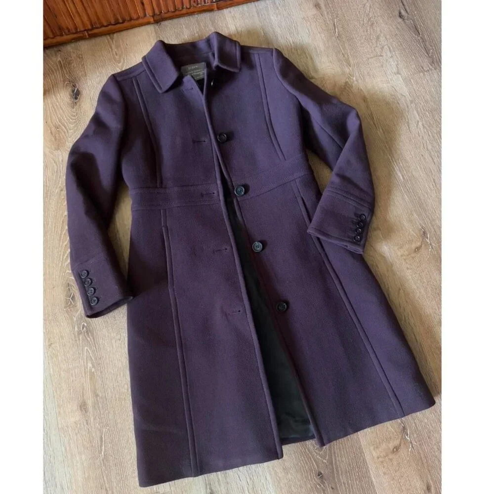 J. Crew Women's Dark Plum Wool Pea Coat - Picture 2 of 6